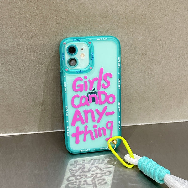girl power quote iphone case blue pink girls can do anything