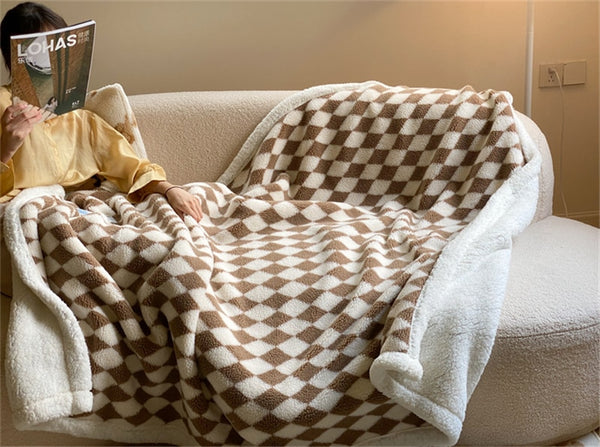 checkered checkerboard print plush fleece blanket throw checker pattern colorful sofa bedroom
