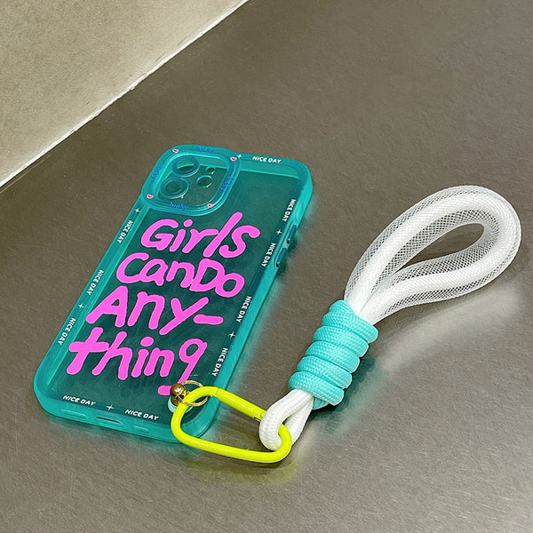 girl power quote iphone case blue pink girls can do anything