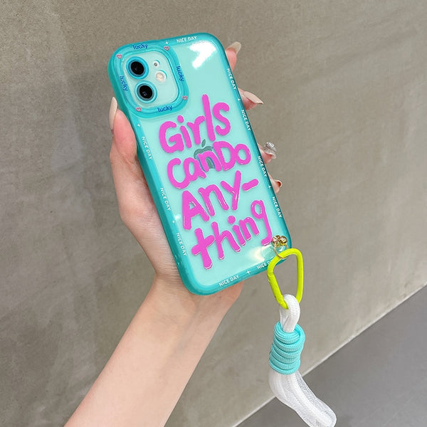 girl power quote iphone case blue pink girls can do anything
