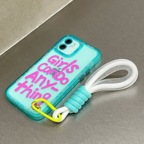 girl power quote iphone case blue pink girls can do anything