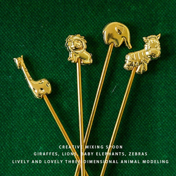 silver gold cutlery set animal decorated tea spoon
