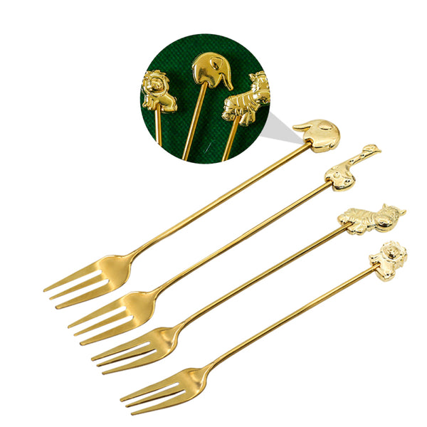 gold steinless steel dessert fork set of 4 cutlery