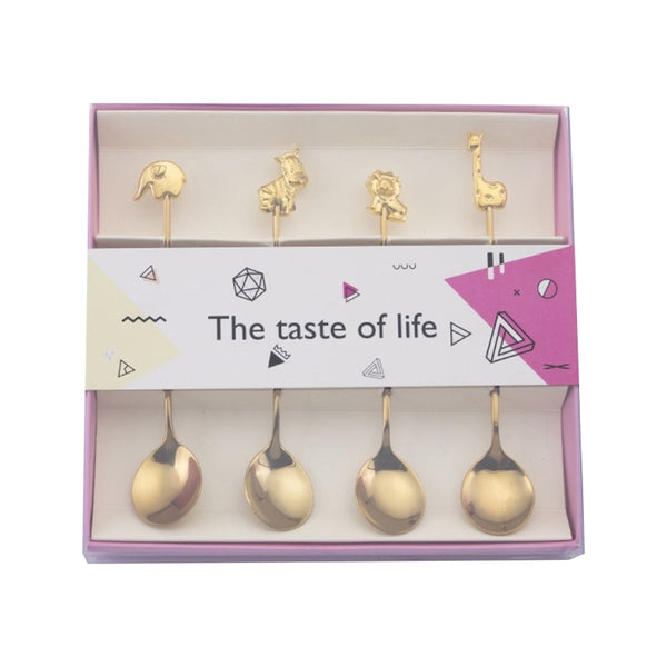 silver gold cutlery set animal decorated tea spoon