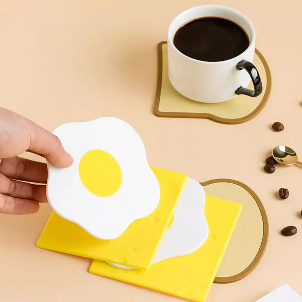 egg ham bread cheese breakfast kawaii coaster set fun silicone kitchen homeware