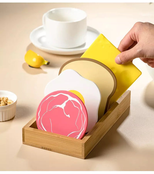 egg ham bread cheese breakfast kawaii coaster set fun silicone kitchen homeware