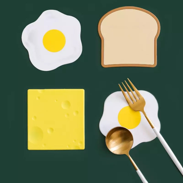 egg ham bread cheese breakfast kawaii coaster set fun silicone kitchen homeware