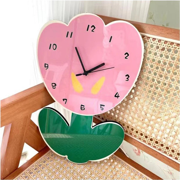 flower daisy tulip wall decor clock nursery bedroom decor children room cartoon cute pink spring accessories