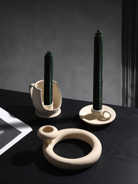 ceramic donut minimal vases and candle holders bubble white