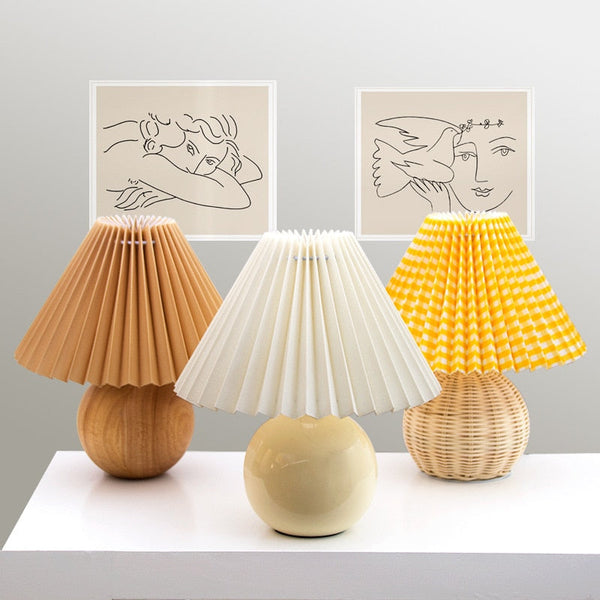 ceramic romantic nordic pleated hat lamp shade bed side table lamp