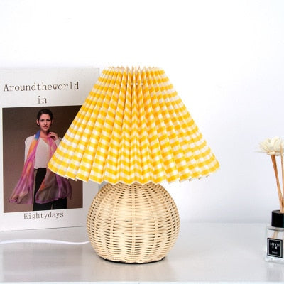 ceramic romantic nordic pleated hat lamp shade bed side table lamp