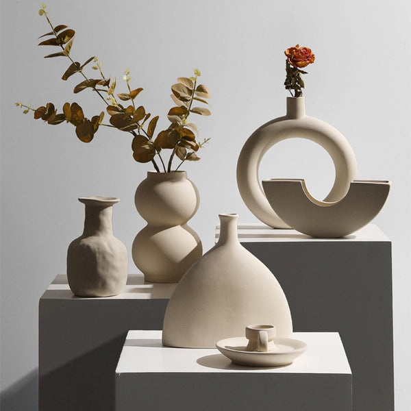 ceramic donut minimal vases and candle holders bubble white