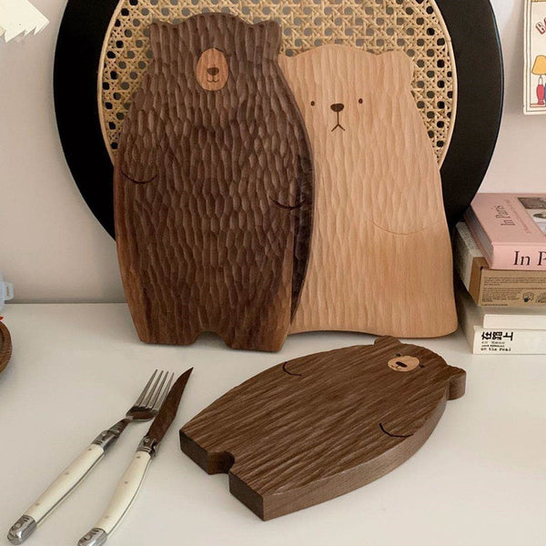 cute bear shaped cutting chopping board cheese plate serving tray natural wood