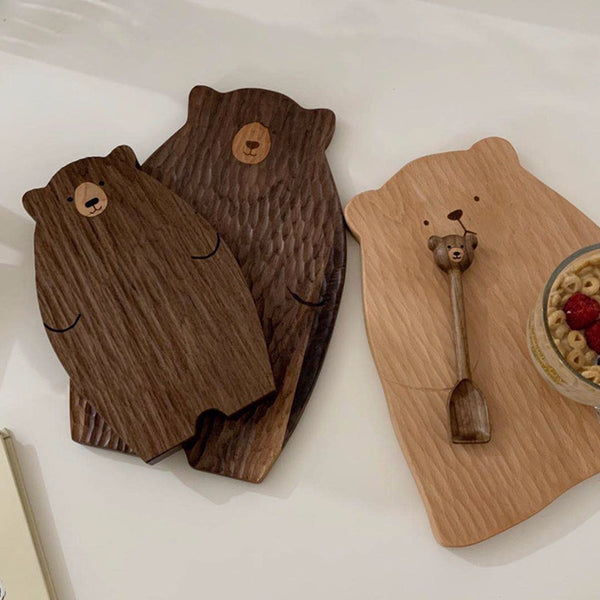 cute bear shaped cutting chopping board cheese plate serving tray natural wood