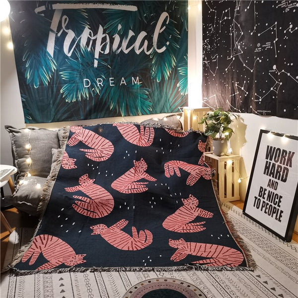 Pink Cat Throw / Woven Blanket