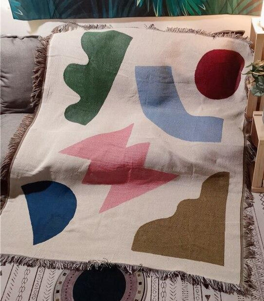 geometric abstract pastel colors throw blanket tapestry bedspread