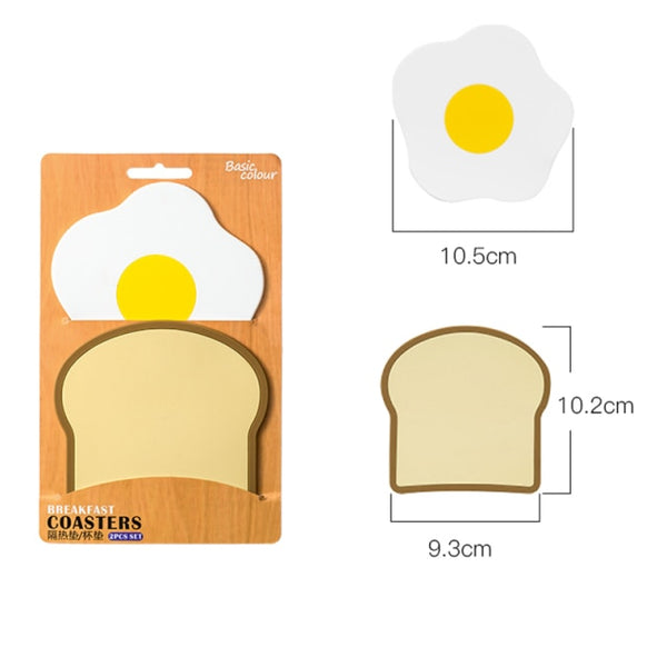 egg ham bread cheese breakfast kawaii coaster set fun silicone kitchen homeware