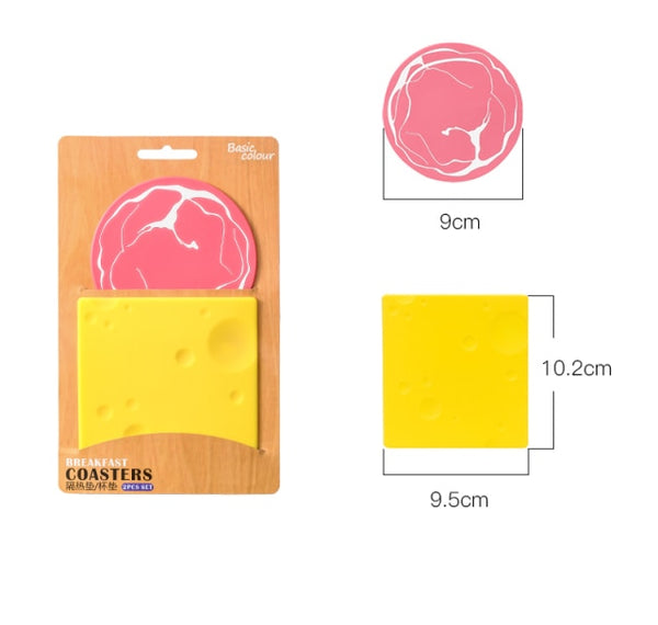 egg ham bread cheese breakfast kawaii coaster set fun silicone kitchen homeware