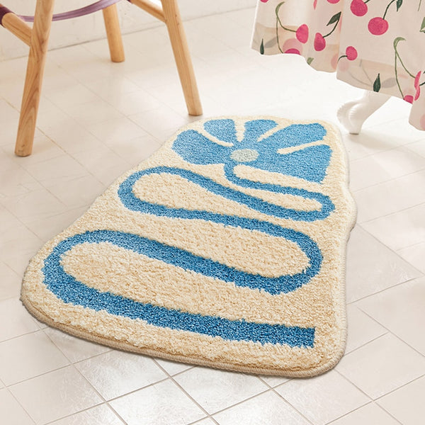 groovy fun flower floral bathroom rug bath mat area rug orange blue purple cotton bathroom decor fun