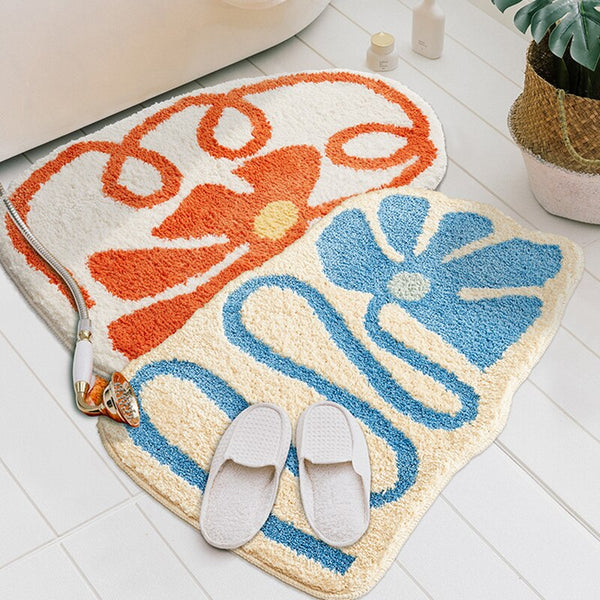 groovy fun flower floral bathroom rug bath mat area rug orange blue purple cotton bathroom decor fun