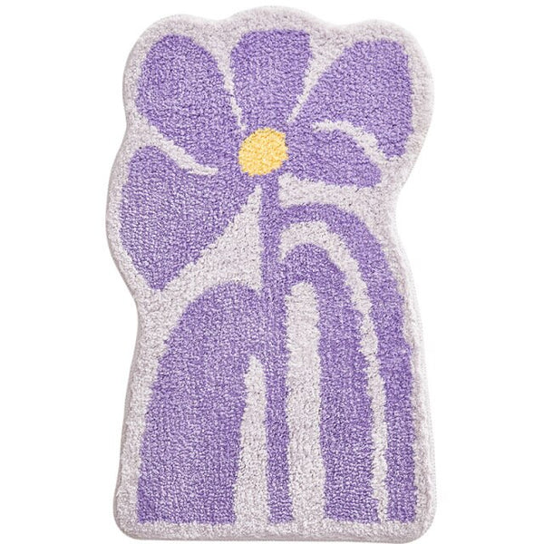 groovy fun flower floral bathroom rug bath mat area rug orange blue purple cotton bathroom decor fun
