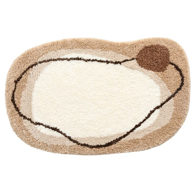 Peppery Home Sea Shell Shaped Bath Mat - beige and white clam bathroom rugs