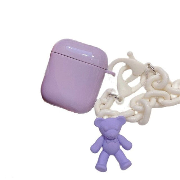 purple teddy bear chain strap apple airpod case
