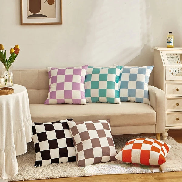 checkerboard throw pillow sofa decorative cushions bedroom living room decor couch styling pastel colors colours