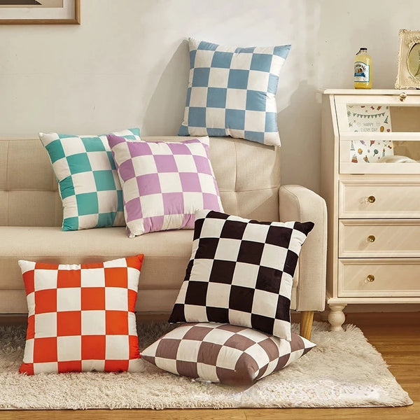 checkerboard throw pillow sofa decorative cushions bedroom living room decor couch styling pastel colors colours