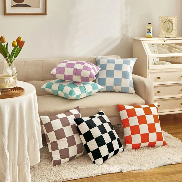 checkerboard throw pillow sofa decorative cushions bedroom living room decor couch styling pastel colors colours