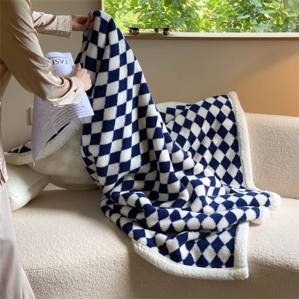 checkered checkerboard print plush fleece blanket throw checker pattern colorful sofa bedroom