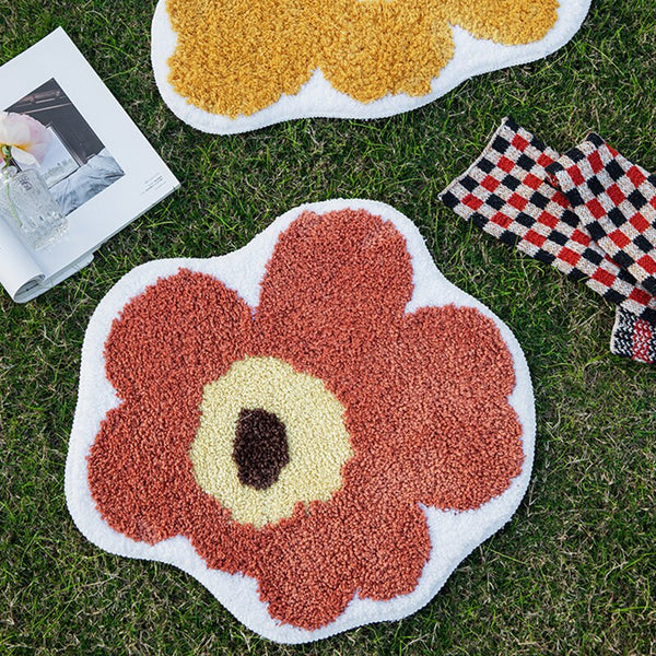 colourful retro orange red yellow floral bathroom rug bath mat area rug decor fun