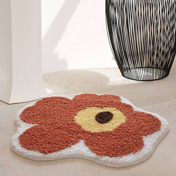 colourful retro orange red yellow floral bathroom rug bath mat area rug decor fun