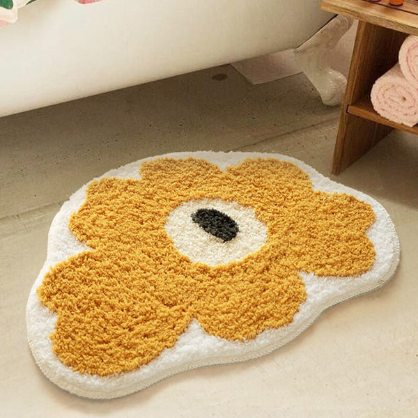 colourful retro orange red yellow floral bathroom rug bath mat area rug decor fun