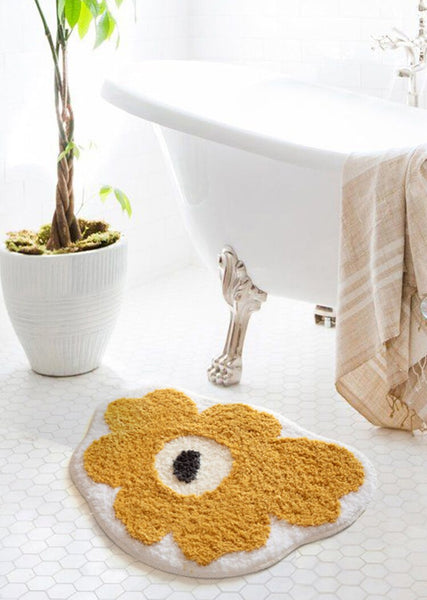 colourful retro orange red yellow floral bathroom rug bath mat area rug decor fun