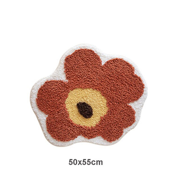 colourful retro orange red yellow floral bathroom rug bath mat area rug decor fun
