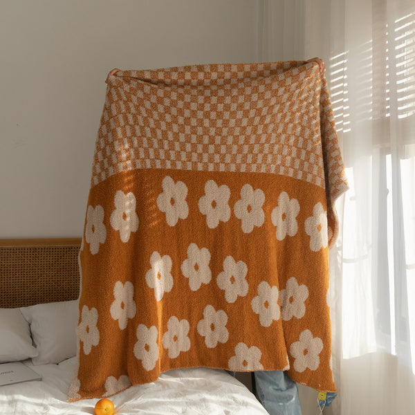 checkerboard checkers flower fleece soft cozy throw blanket cotton fluffy home decor bedroom sofa