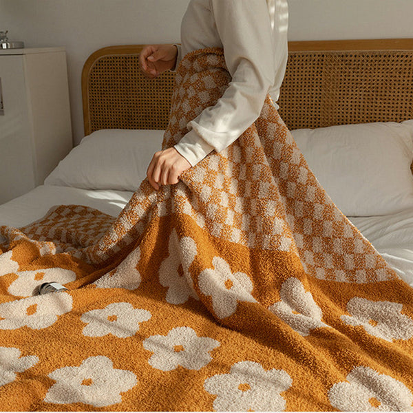 checkerboard checkers flower fleece soft cozy throw blanket cotton fluffy home decor bedroom sofa