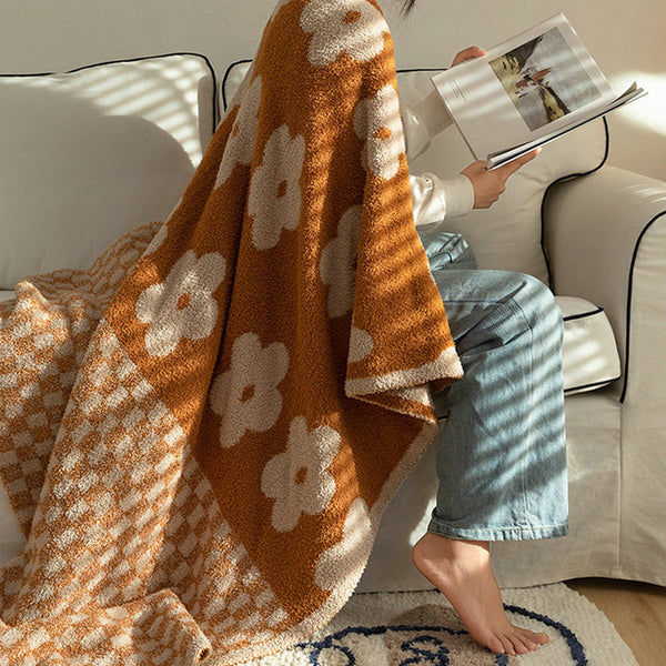 checkerboard checkers flower fleece soft cozy throw blanket cotton fluffy home decor bedroom sofa