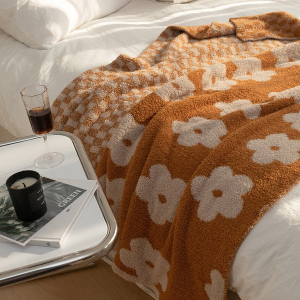 checkerboard checkers flower fleece soft cozy throw blanket cotton fluffy home decor bedroom sofa