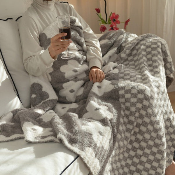 checkerboard checkers flower fleece soft cozy throw blanket cotton fluffy home decor bedroom sofa