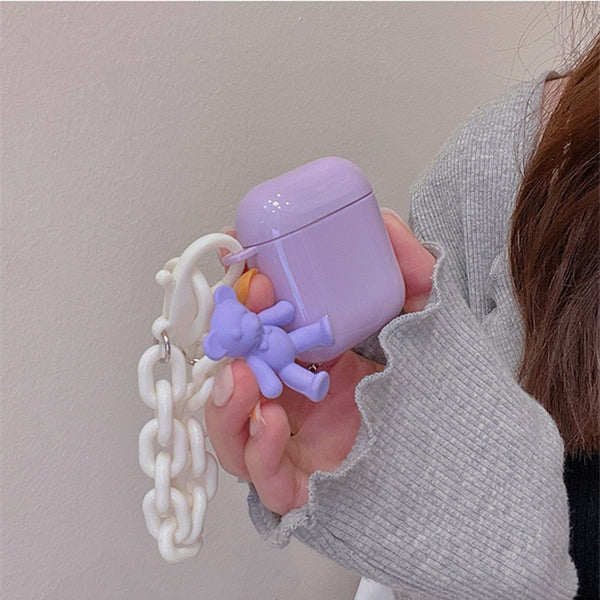 purple teddy bear chain strap apple airpod case