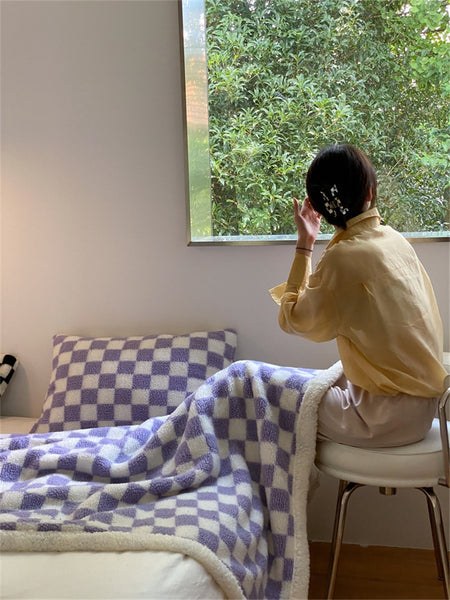 checkered checkerboard print plush fleece blanket throw checker pattern colorful sofa bedroom