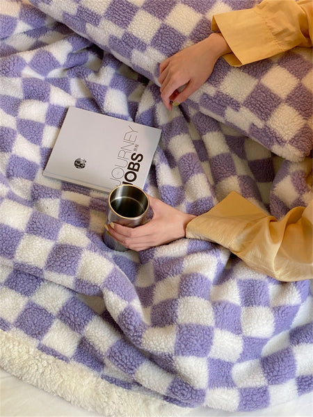 checkered checkerboard print plush fleece blanket throw checker pattern colorful sofa bedroom