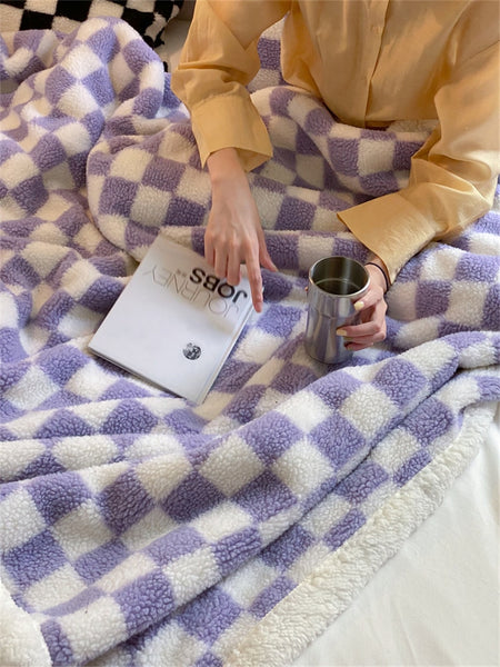 checkered checkerboard print plush fleece blanket throw checker pattern colorful sofa bedroom