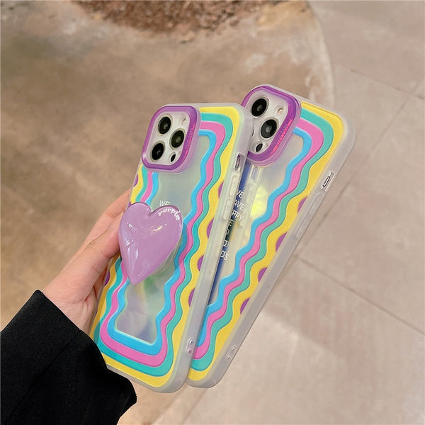 purple yellow heart popsocket holder iphone case cute