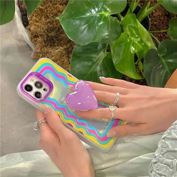 purple yellow heart popsocket holder iphone case cute