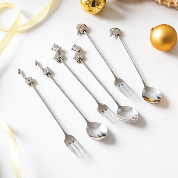 silver cutlery set animal decorated tea spoon