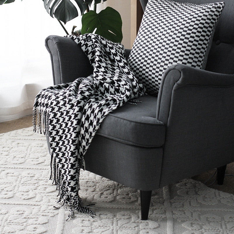 Houndstooth Throw Woven Blanket Peppery Home