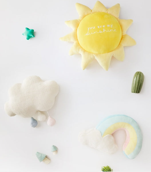 sun cloud rainbow plush cushion for nursery decor